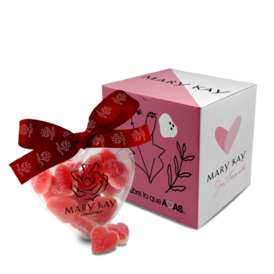 caja transparente corazón con caramelos corazón