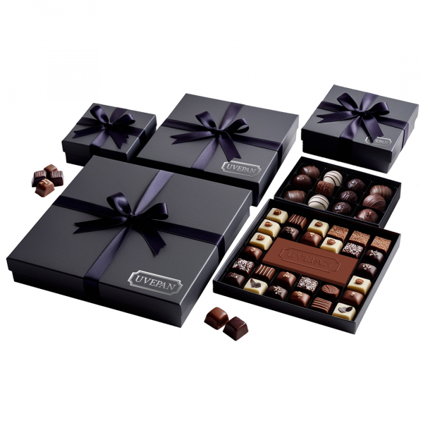 Bombones aretsanos en caja premium + tableta 2D con tu logo