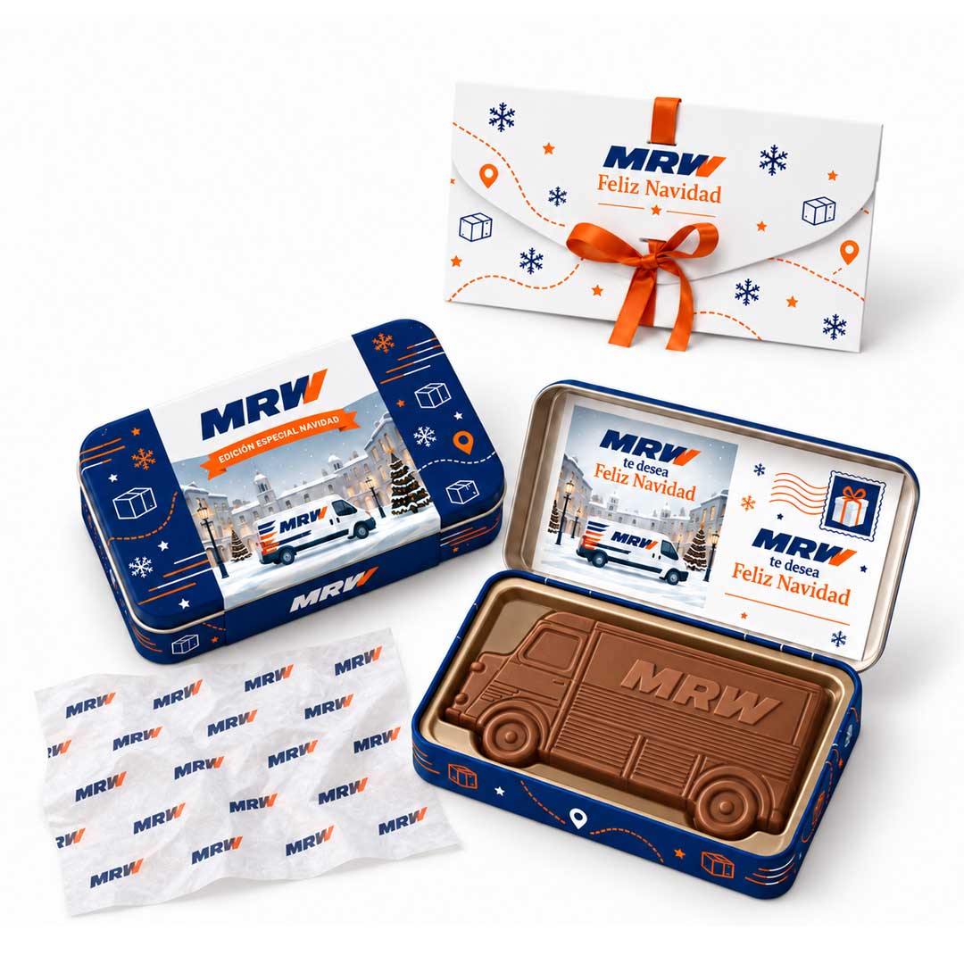 Lata con turrón de chocolate personalizado con logo en 2D