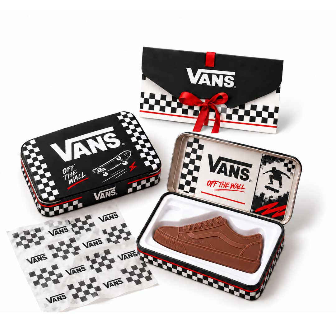 Lata con turrón de chocolate personalizado con logo en 2D